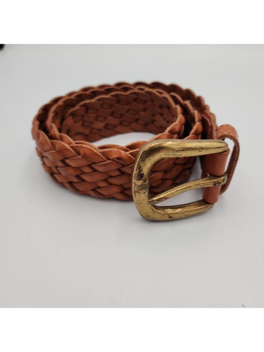 Nordstrom Mens Leather Braided Belt Brass Buckle Mens M Fits Up To 34"